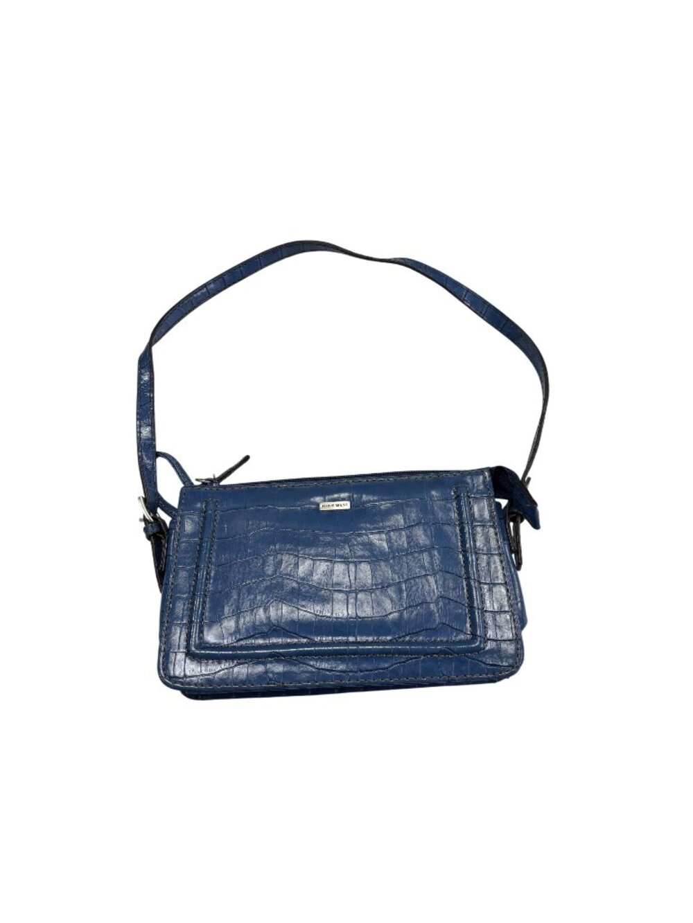 Nine West Blue Faux Crocodile Shoulder Bag With Adjustable Strap & ID Tag